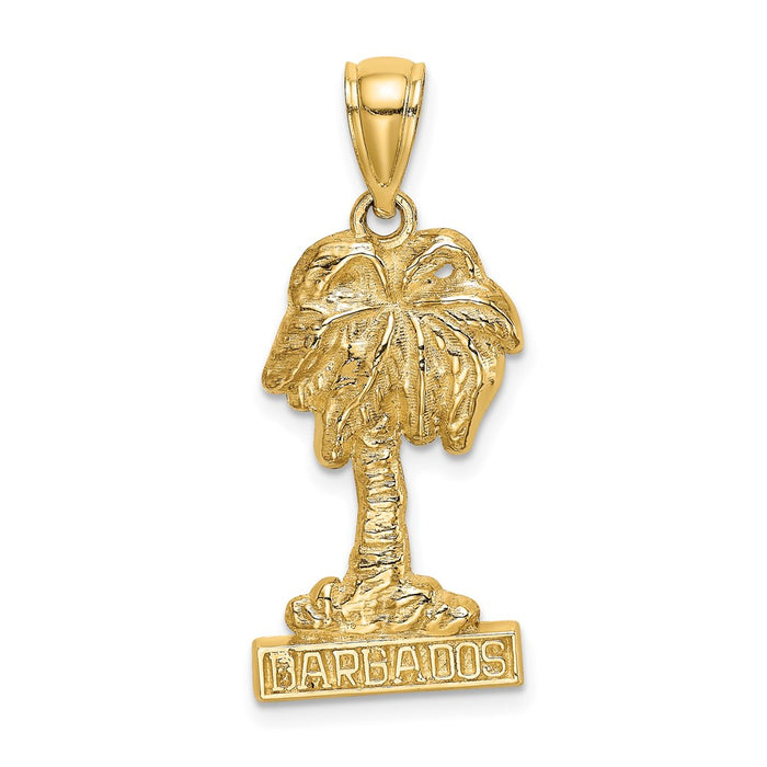 Million Charms 14K Yellow Gold Themed 2-D Barbados Under Palm Tree Charm