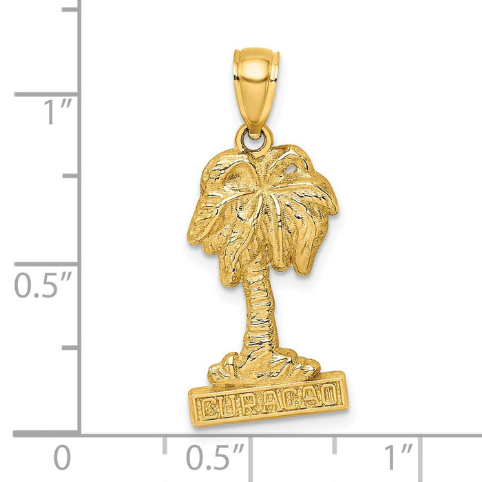 Million Charms 14K Yellow Gold Themed 2-D Curacao Under Palm Tree Charm