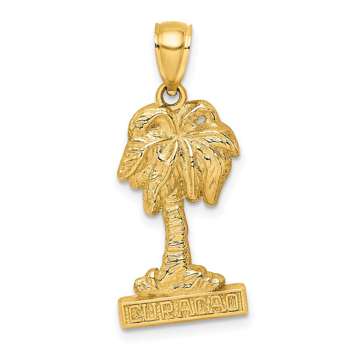 Million Charms 14K Yellow Gold Themed 2-D Curacao Under Palm Tree Charm