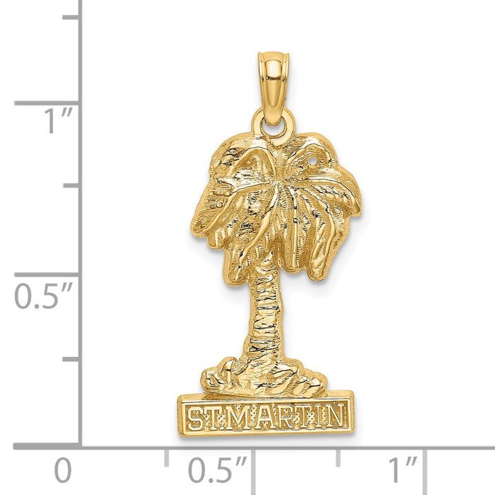 Million Charms 14K Yellow Gold Themed 2-D Religious Saint Martin Under Palm Tree Charm