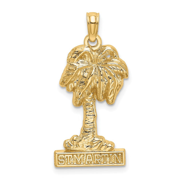 Million Charms 14K Yellow Gold Themed 2-D Religious Saint Martin Under Palm Tree Charm