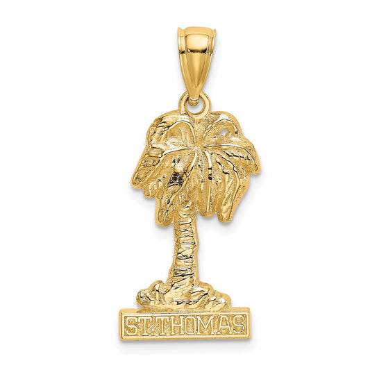 Million Charms 14K Yellow Gold Themed 2-D Religious Saint Thomas Under Palm Tree Charm