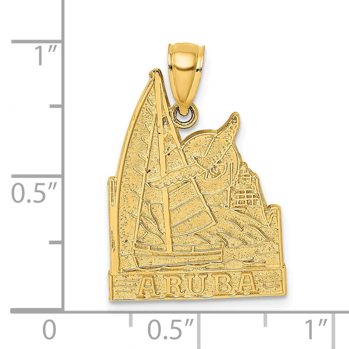 Million Charms 14K Yellow Gold Themed Aruba With Nautical Sailboat & Seagull Scene Charm