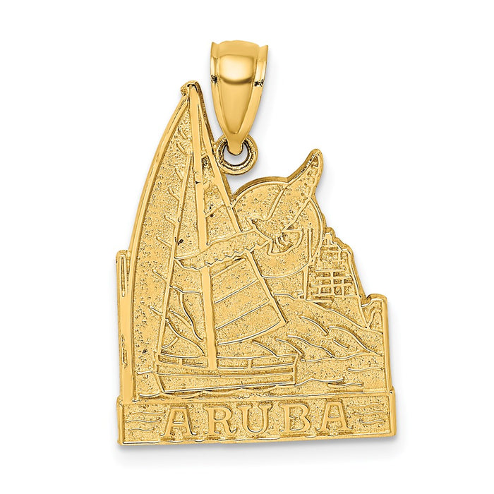 Million Charms 14K Yellow Gold Themed Aruba With Nautical Sailboat & Seagull Scene Charm