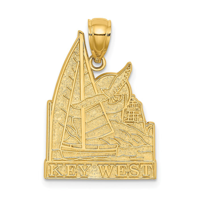 Million Charms 14K Yellow Gold Themed Key West With Nautical Sailboat & Seagull Scene Charm