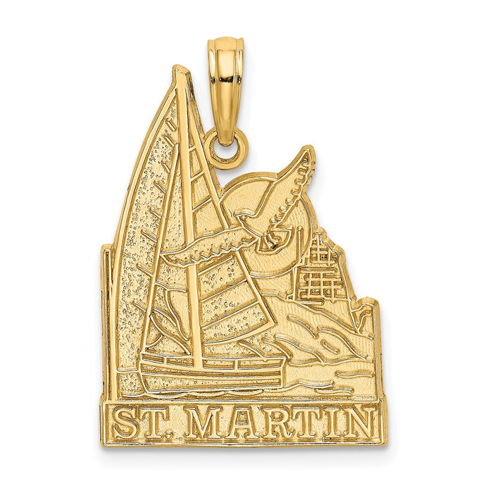 Million Charms 14K Yellow Gold Themed Religious Saint Martin With Nautical Sailboat & Seagull Scene Charm