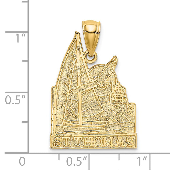 Million Charms 14K Yellow Gold Themed Religious Saint Thomas With Nautical Sailboat & Seagull Scene Charm