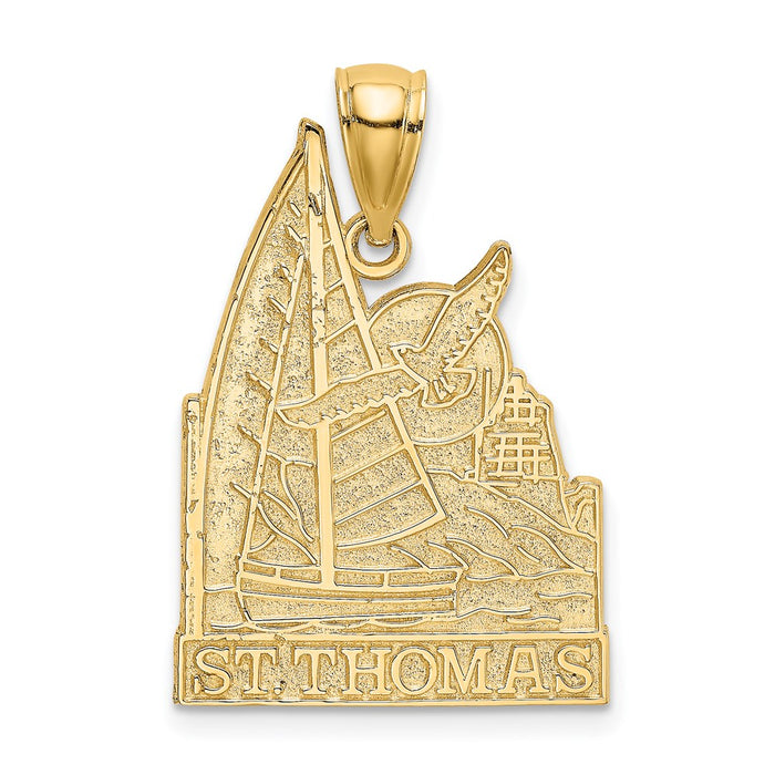 Million Charms 14K Yellow Gold Themed Religious Saint Thomas With Nautical Sailboat & Seagull Scene Charm