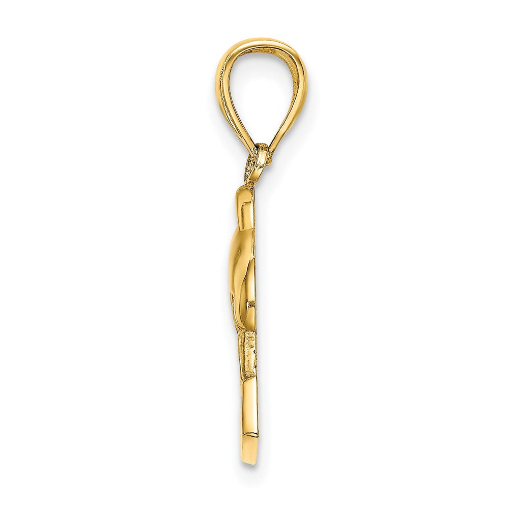 Million Charms 14K Yellow Gold Themed 2-D Aruba Under Polished Dolphin Charm
