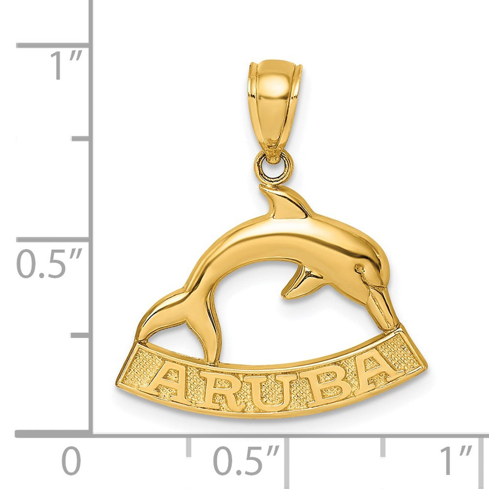 Million Charms 14K Yellow Gold Themed 2-D Aruba Under Polished Dolphin Charm