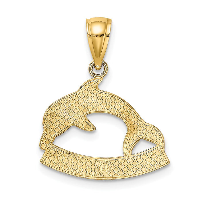 Million Charms 14K Yellow Gold Themed 2-D & Polished Barbados Under Dolphin Charm