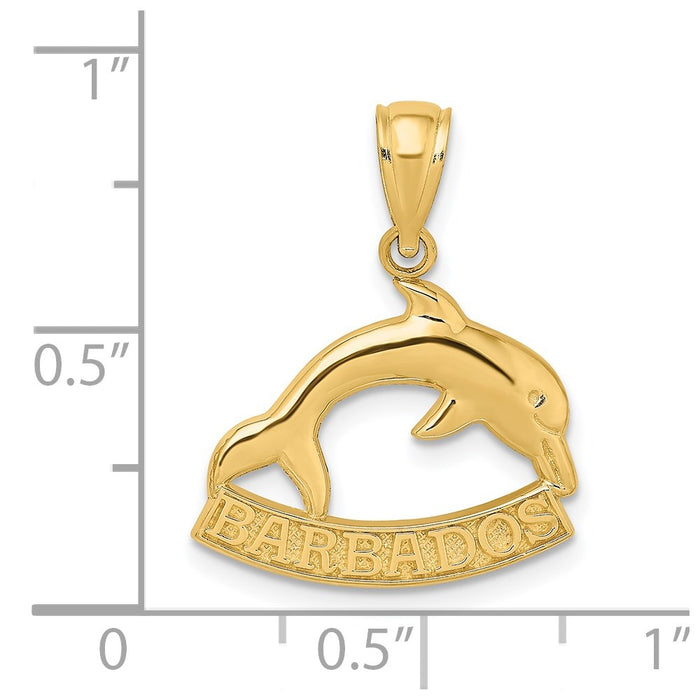 Million Charms 14K Yellow Gold Themed 2-D & Polished Barbados Under Dolphin Charm