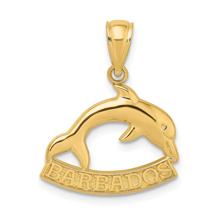 Million Charms 14K Yellow Gold Themed 2-D & Polished Barbados Under Dolphin Charm