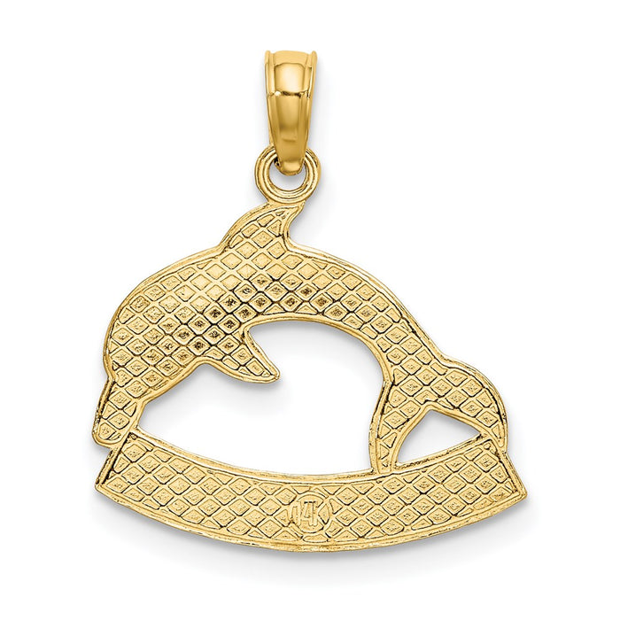 Million Charms 14K Yellow Gold Themed 2-D Curacao Under Polished Dolphin Charm