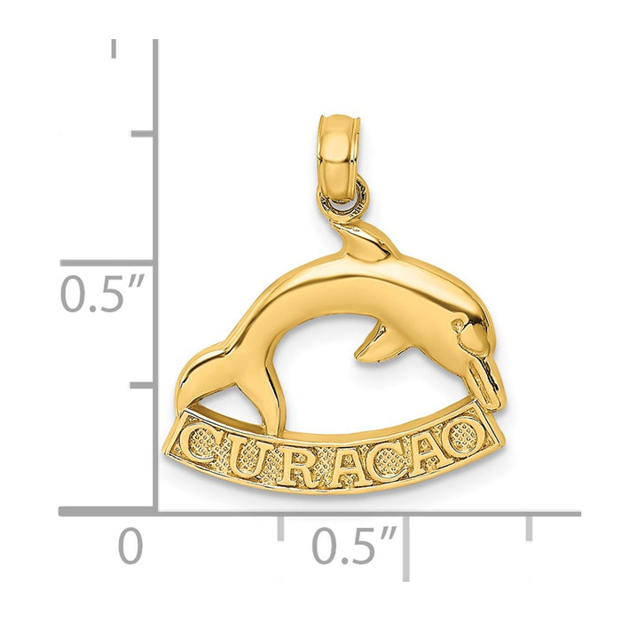 Million Charms 14K Yellow Gold Themed 2-D Curacao Under Polished Dolphin Charm