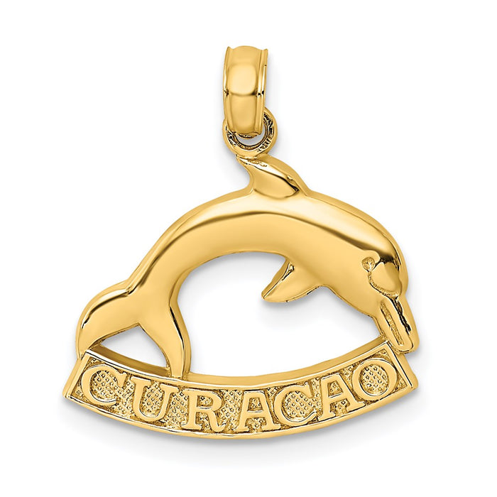 Million Charms 14K Yellow Gold Themed 2-D Curacao Under Polished Dolphin Charm