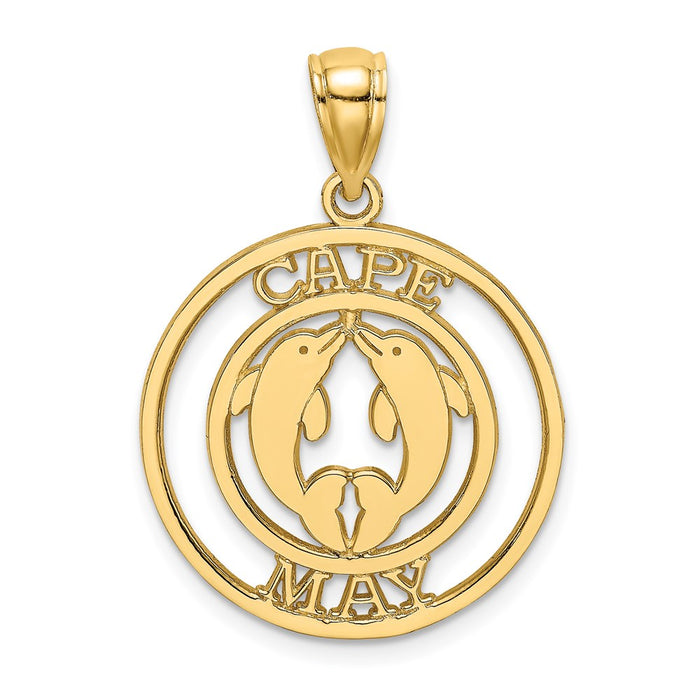 Million Charms 14K Yellow Gold Themed Cape May With Dolphin In Round Frame Charm