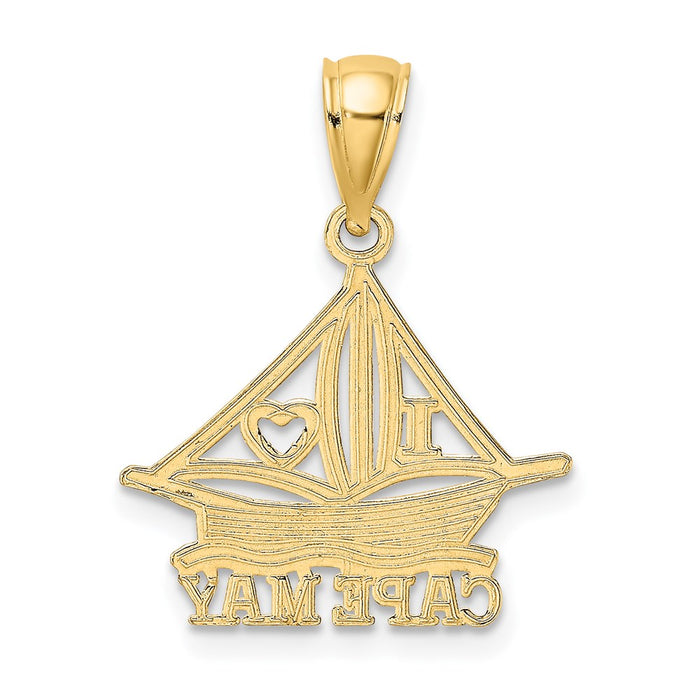 Million Charms 14K Yellow Gold Themed I Heart Cape May With Cut-Out Boat Charm