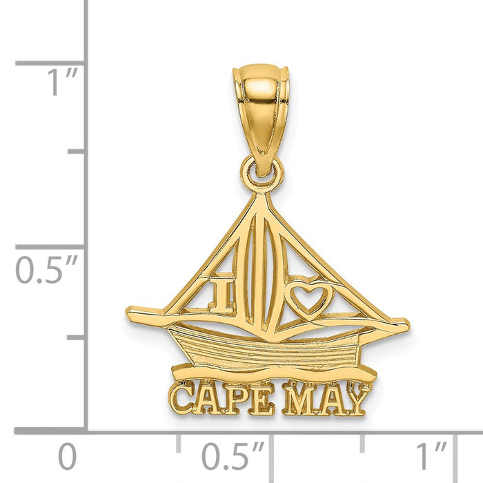 Million Charms 14K Yellow Gold Themed I Heart Cape May With Cut-Out Boat Charm