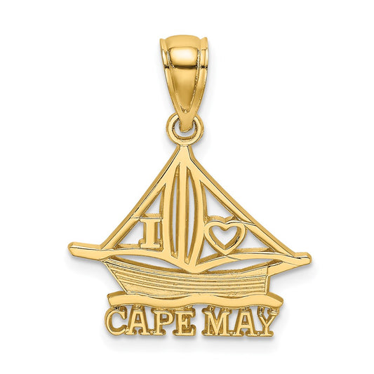 Million Charms 14K Yellow Gold Themed I Heart Cape May With Cut-Out Boat Charm