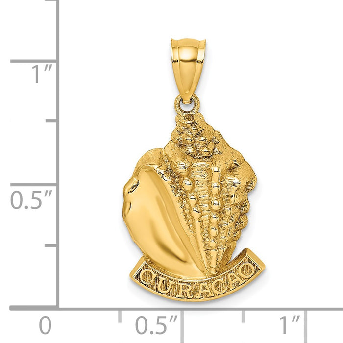 Million Charms 14K Yellow Gold Themed 2-D Curacao Under Conch Shell Charm