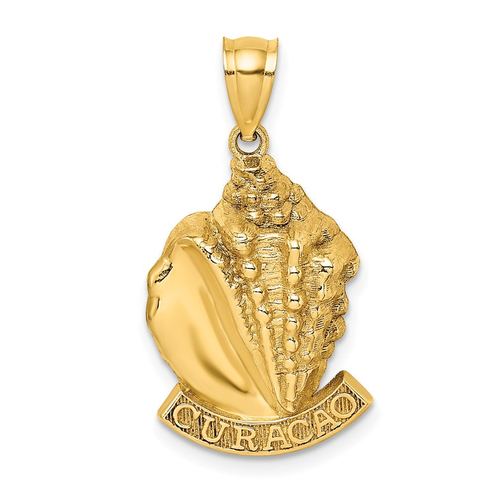 Million Charms 14K Yellow Gold Themed 2-D Curacao Under Conch Shell Charm