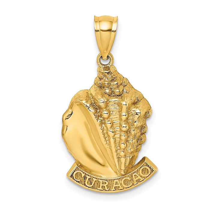 Million Charms 14K Yellow Gold Themed 2-D Curacao Under Conch Shell Charm