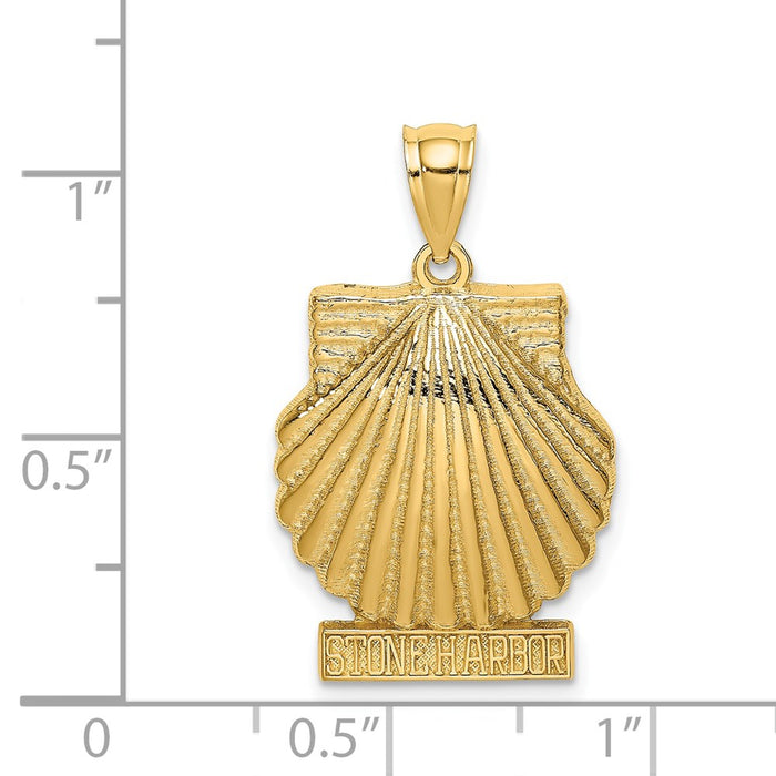 Million Charms 14K Yellow Gold Themed 2-D Stone Harbor Under Scallop Shell Charm