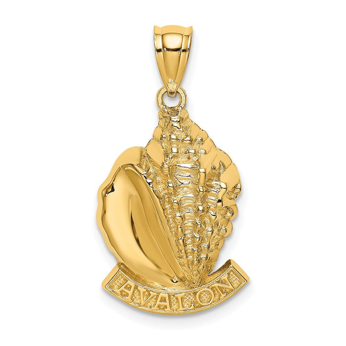 Million Charms 14K Yellow Gold Themed 2-D Avalon Under Conch Shell Charm