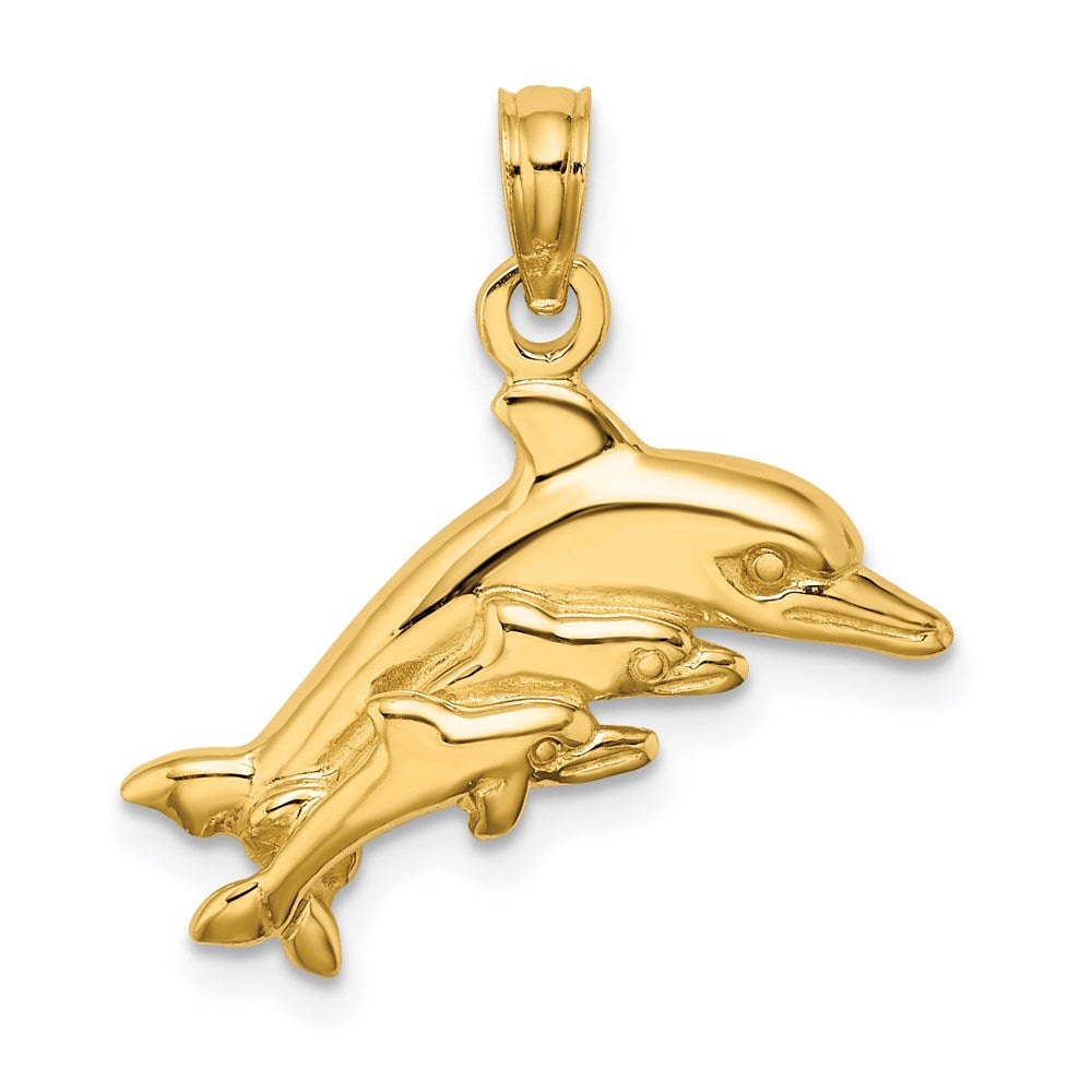 Million Charms 14K Yellow Gold Themed Dolphin With 2 Baby Dolphins Charm