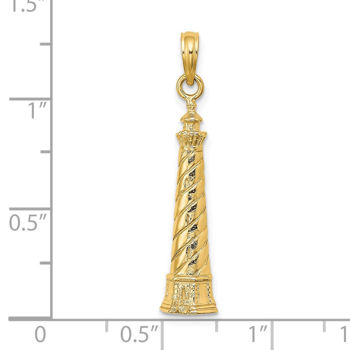 Million Charms 14K Yellow Gold Themed 2-D Cape Hatteras Lighthouse Charm