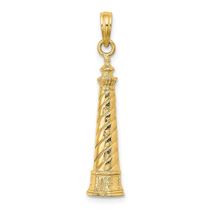 Million Charms 14K Yellow Gold Themed 2-D Cape Hatteras Lighthouse Charm