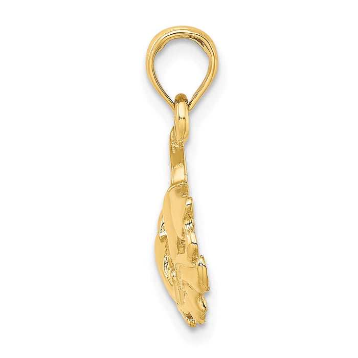 Million Charms 14K Yellow Gold Themed Polished Whale Tail With Waves Charm