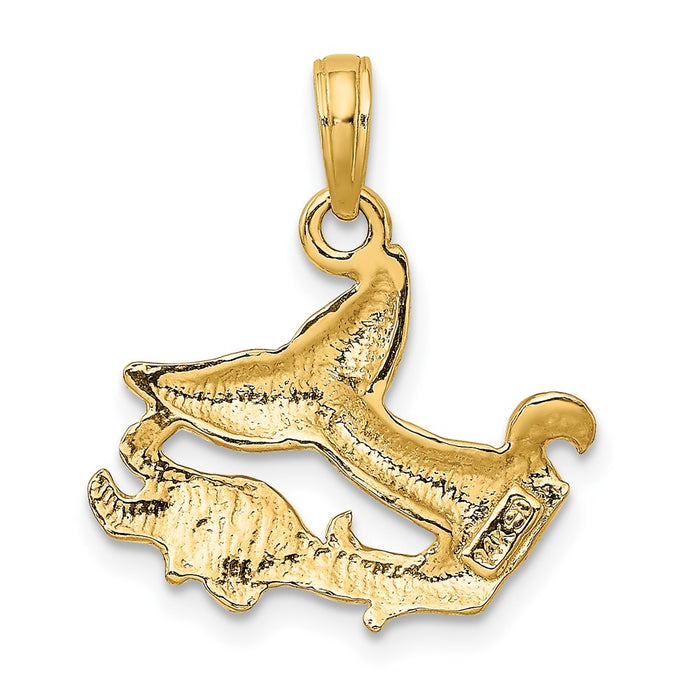 Million Charms 14K Yellow Gold Themed Polished Whale Tail With Waves Charm