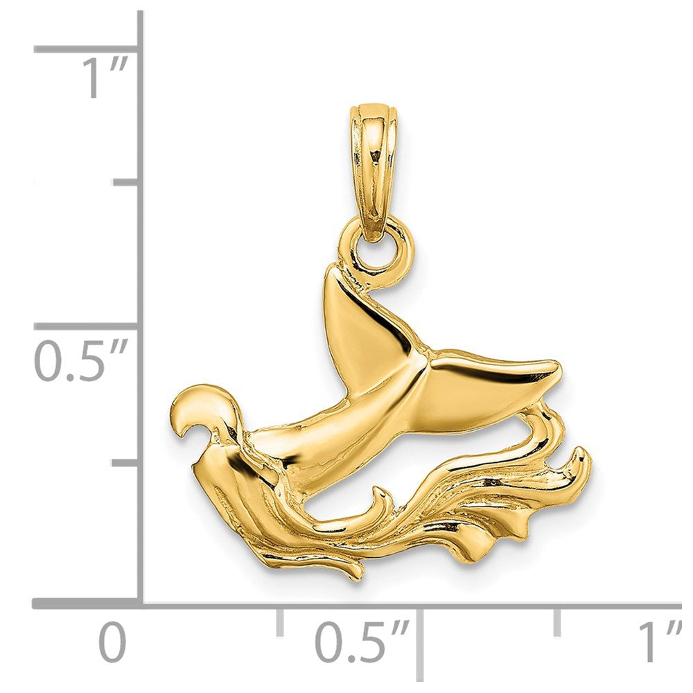 Million Charms 14K Yellow Gold Themed Polished Whale Tail With Waves Charm