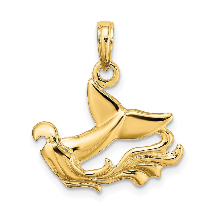 Million Charms 14K Yellow Gold Themed Polished Whale Tail With Waves Charm