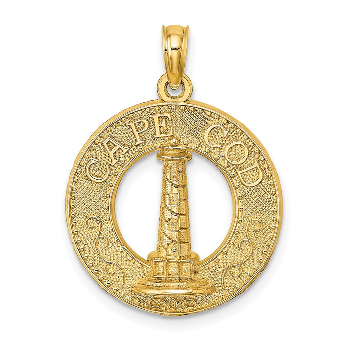 Million Charms 14K Yellow Gold Themed Cape Cod Round Frame With Lighthouse Charm