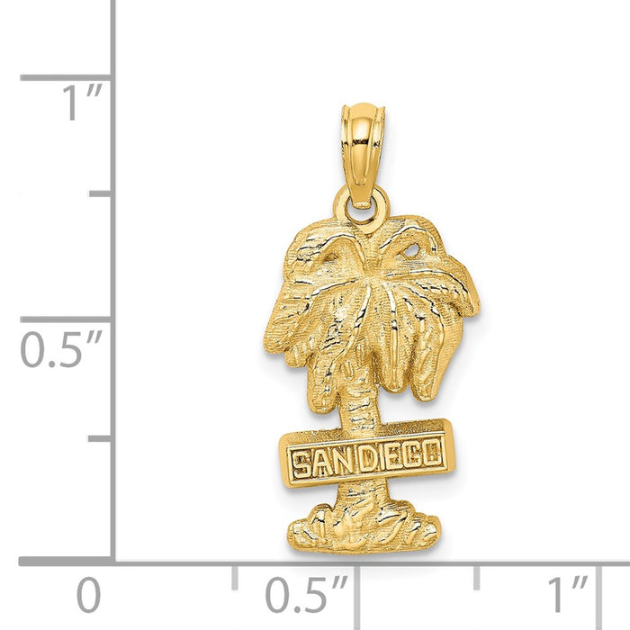 Million Charms 14K Yellow Gold Themed 2-D San Diego On Palm Tree Charm