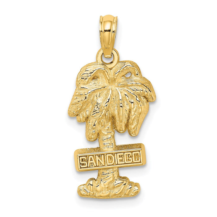 Million Charms 14K Yellow Gold Themed 2-D San Diego On Palm Tree Charm