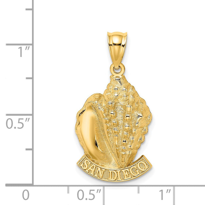 Million Charms 14K Yellow Gold Themed 2-D San Diego With Conch Shell Charm