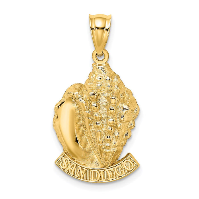 Million Charms 14K Yellow Gold Themed 2-D San Diego With Conch Shell Charm