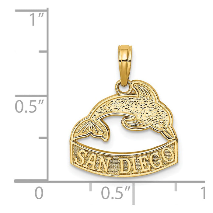 Million Charms 14K Yellow Gold Themed San Diego Banner Under Dolphins Charm