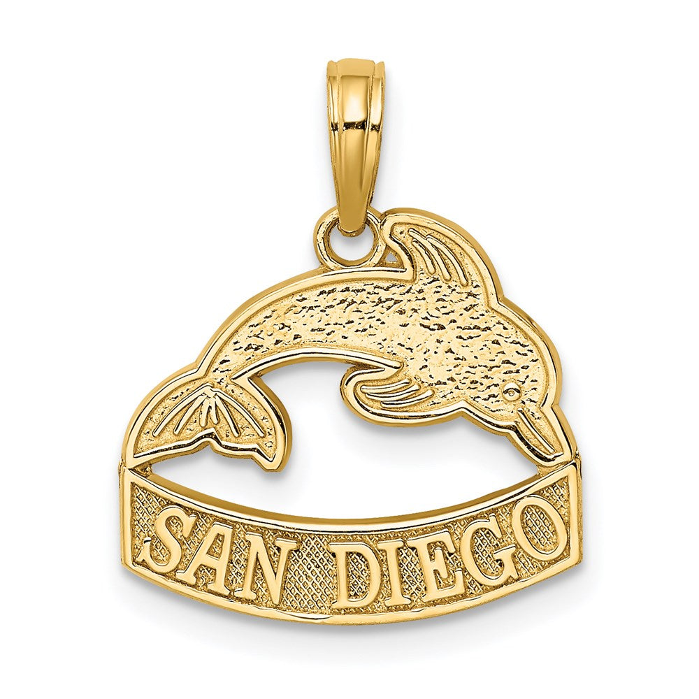 Million Charms 14K Yellow Gold Themed San Diego Banner Under Dolphins Charm