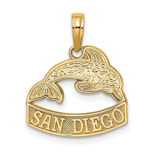 Million Charms 14K Yellow Gold Themed San Diego Banner Under Dolphins Charm