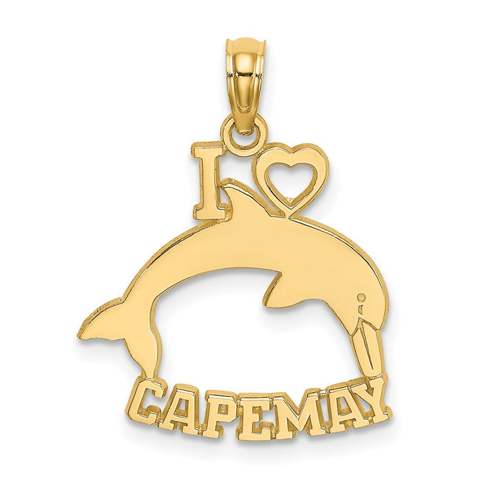 Million Charms 14K Yellow Gold Themed I Heart Cape May With Dolphin Charm