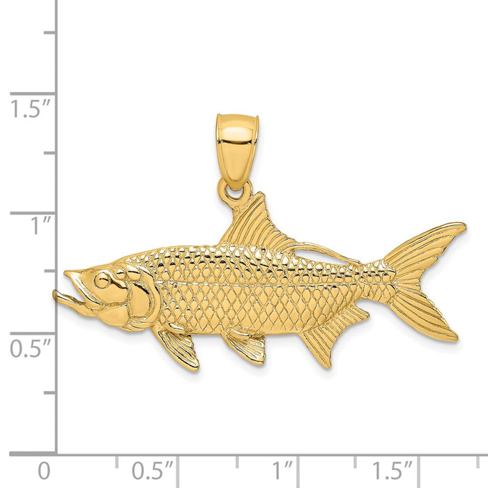 Million Charms 14K Yellow Gold Themed 3-D Textured Oxeye Tarpon Fish Charm