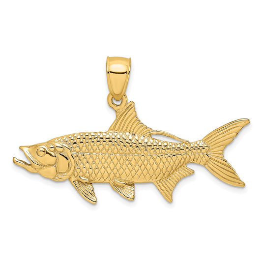 Million Charms 14K Yellow Gold Themed 3-D Textured Oxeye Tarpon Fish Charm