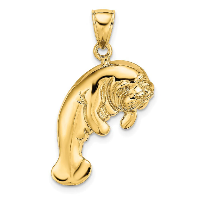 Million Charms 14K Yellow Gold Themed 2-D Polished Singel Manatee Charm