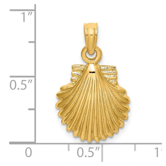 Million Charms 14K Yellow Gold Themed Polished Scallop Shell Charm