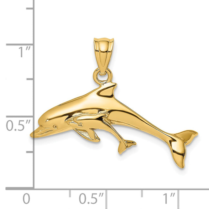 Million Charms 14K Yellow Gold Themed Polished Dolphin & Baby Charm